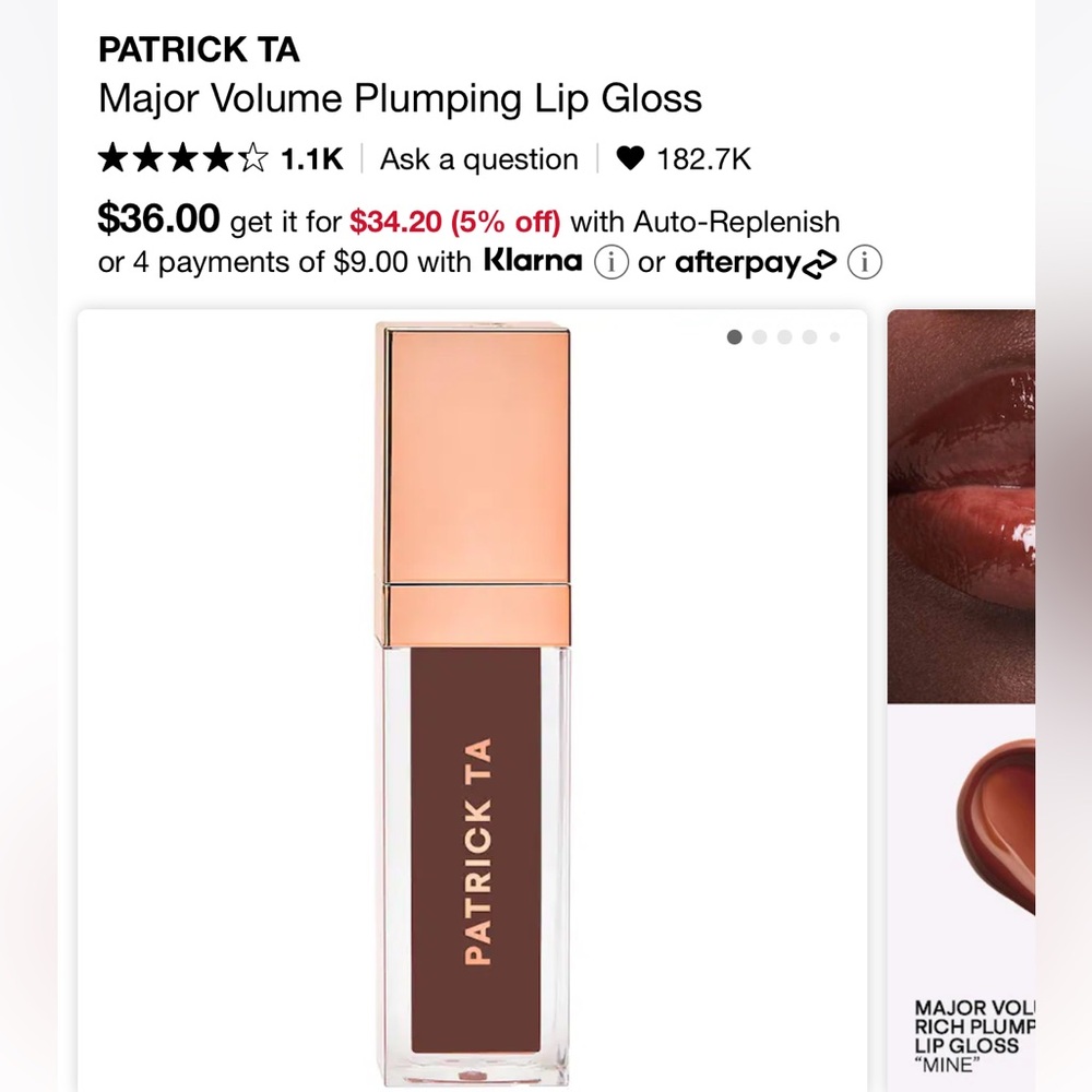 Brand new Patrick Ta plumping gloss in the shade mine